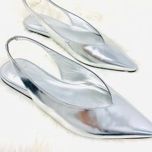 Marc Fisher metallic silver pointed toe sling back flats